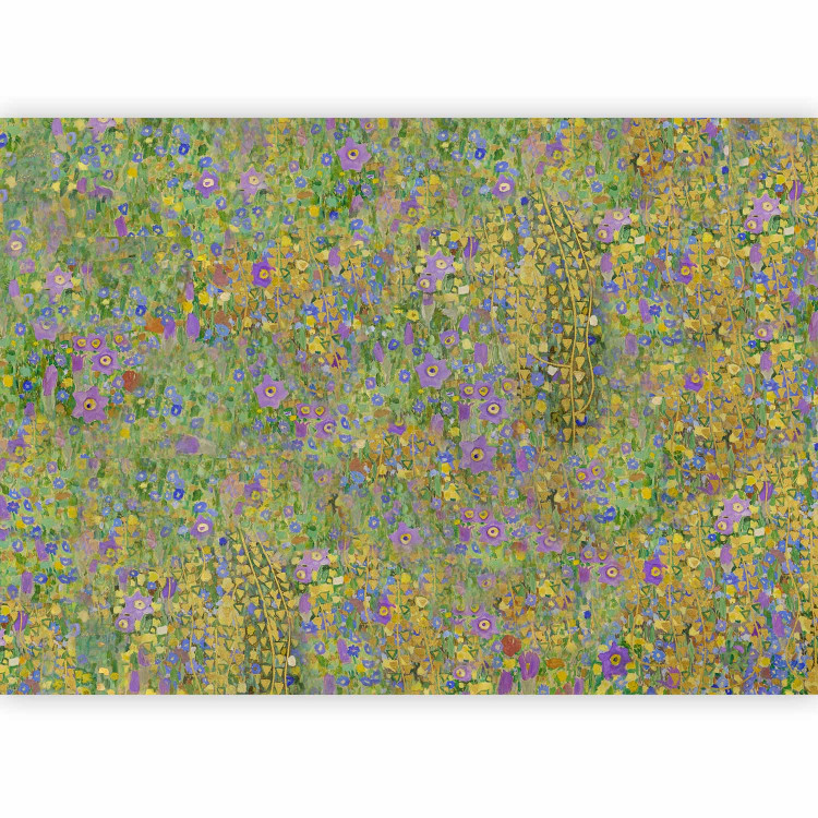 Wall Mural Painted meadow - abstract with a composition of blue and yellow flowers 143823 additionalImage 5