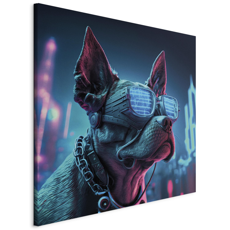 Canvas AI Dog Boston Terrier - Blue Animal in Glowing Glasses on City Neon Background - Square 150123 additionalImage 2