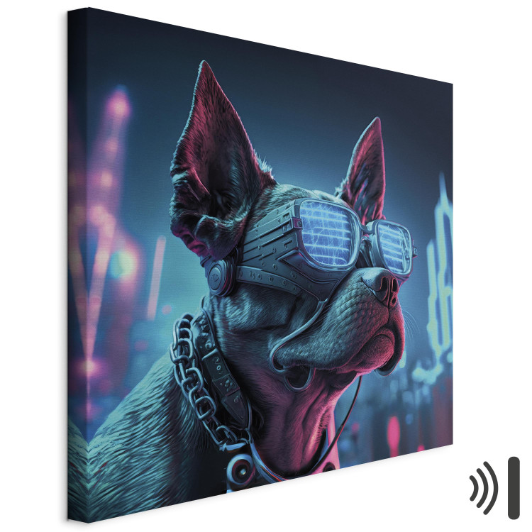 Canvas AI Dog Boston Terrier - Blue Animal in Glowing Glasses on City Neon Background - Square 150123 additionalImage 8
