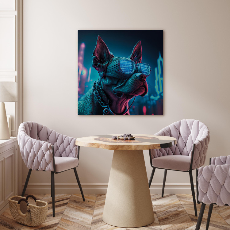 Canvas AI Dog Boston Terrier - Blue Animal in Glowing Glasses on City Neon Background - Square 150123 additionalImage 9