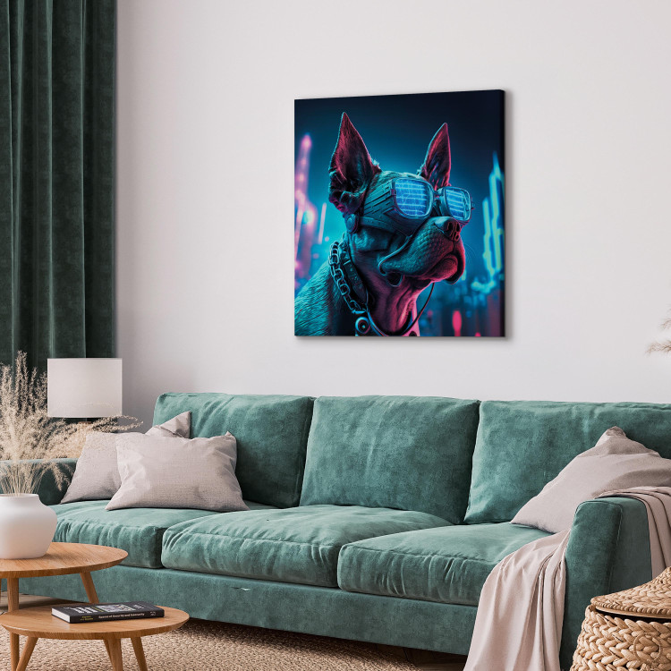 Canvas AI Dog Boston Terrier - Blue Animal in Glowing Glasses on City Neon Background - Square 150123 additionalImage 4