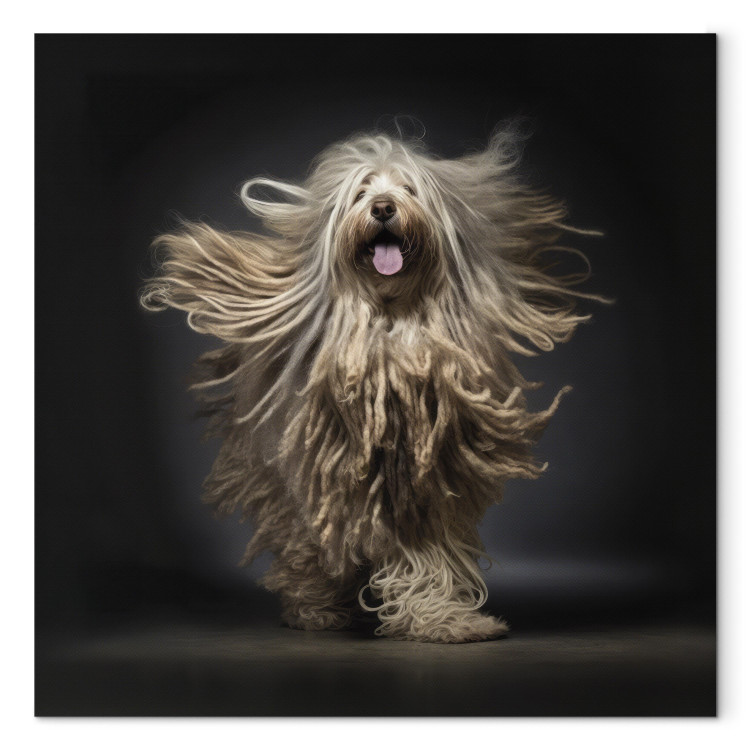 Canvas Art Print AI Bergamasco Dog - Happily Running Shaggy Animal - Square 150223
