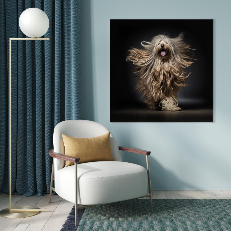 Canvas Art Print AI Bergamasco Dog - Happily Running Shaggy Animal - Square 150223 additionalImage 11