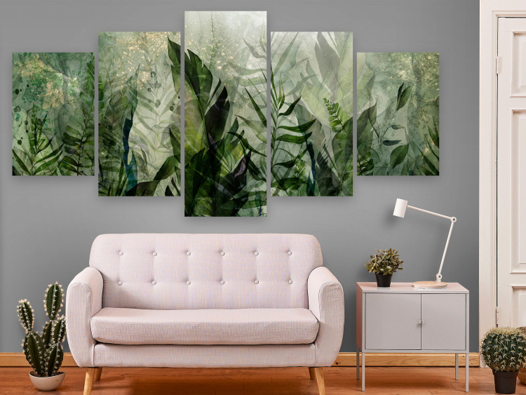 Canvas Wall Art Tropical Leaves - Plants in Dew Against a