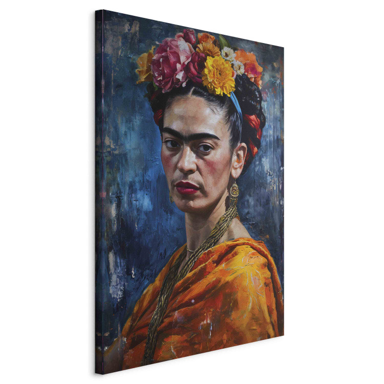 Large canvas print Frida Kahlo - Painterly Portrait of the Artist on a Dark Blue Background [Large Format] 152223 additionalImage 3