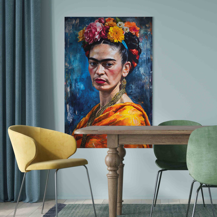 Large canvas print Frida Kahlo - Painterly Portrait of the Artist on a Dark Blue Background [Large Format] 152223 additionalImage 6