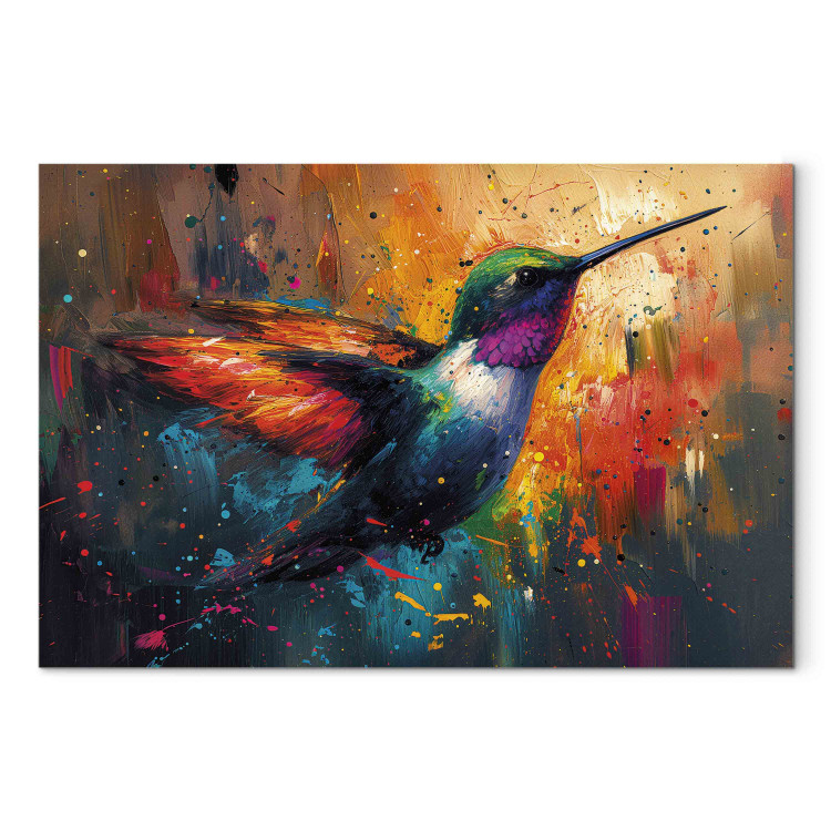 Canvas Art Print Bird in Flight - An Artistic Vision of a Hummingbird on a Painterly Background 159523