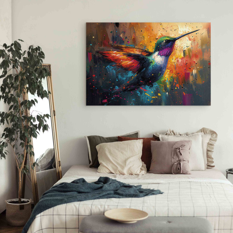 Canvas Art Print Bird in Flight - An Artistic Vision of a Hummingbird on a Painterly Background 159523 additionalImage 9