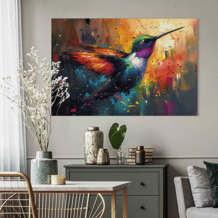 Canvas Art Print Bird in Flight - An Artistic Vision of a Hummingbird on a Painterly Background 159523 additionalImage 11