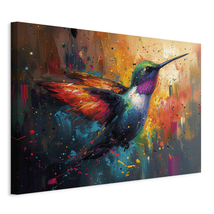 Canvas Art Print Bird in Flight - An Artistic Vision of a Hummingbird on a Painterly Background 159523 additionalImage 2