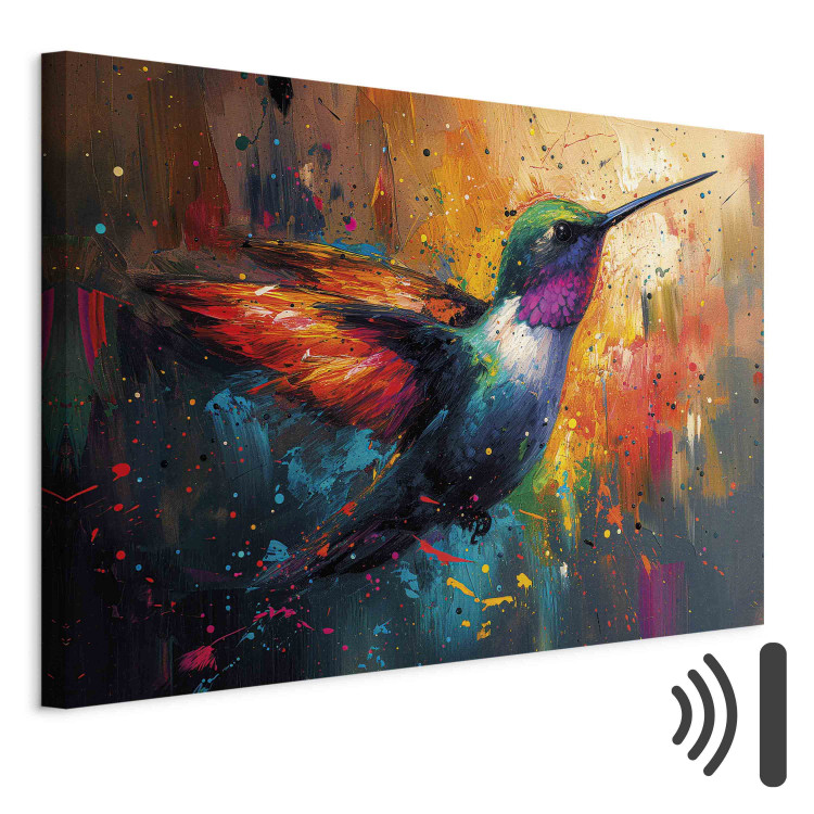Canvas Art Print Bird in Flight - An Artistic Vision of a Hummingbird on a Painterly Background 159523 additionalImage 8