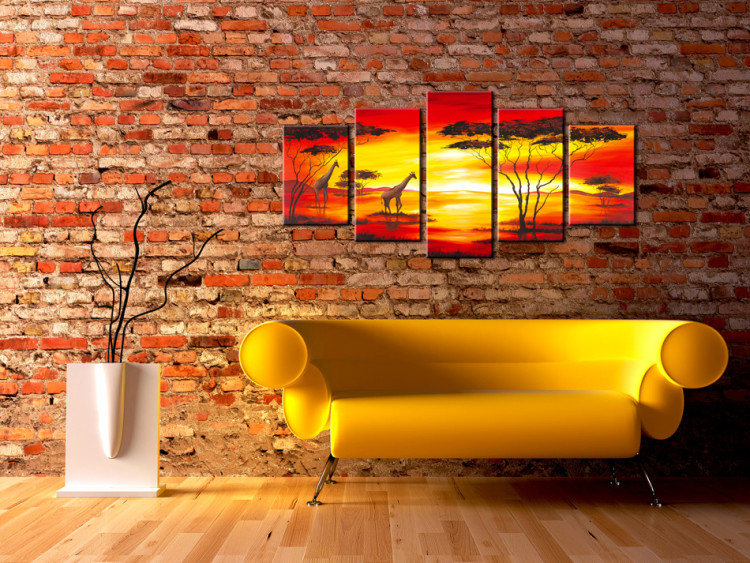 Canvas Print Giraffes on the background with sunset 49223 additionalImage 3
