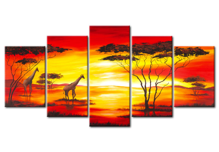 Canvas Print Giraffes on the background with sunset 49223