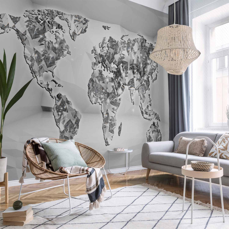 Wall Mural Diamond Map - World map with a diamond motif on a white background 61823