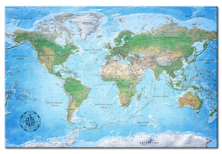 Canvas Art Print Journey with a Compass (1-part) - Classic Blue World Map 95923
