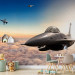 Photo Wallpaper F16 fighter jet - landscape with aircraft against a blue sky with clouds 97023
