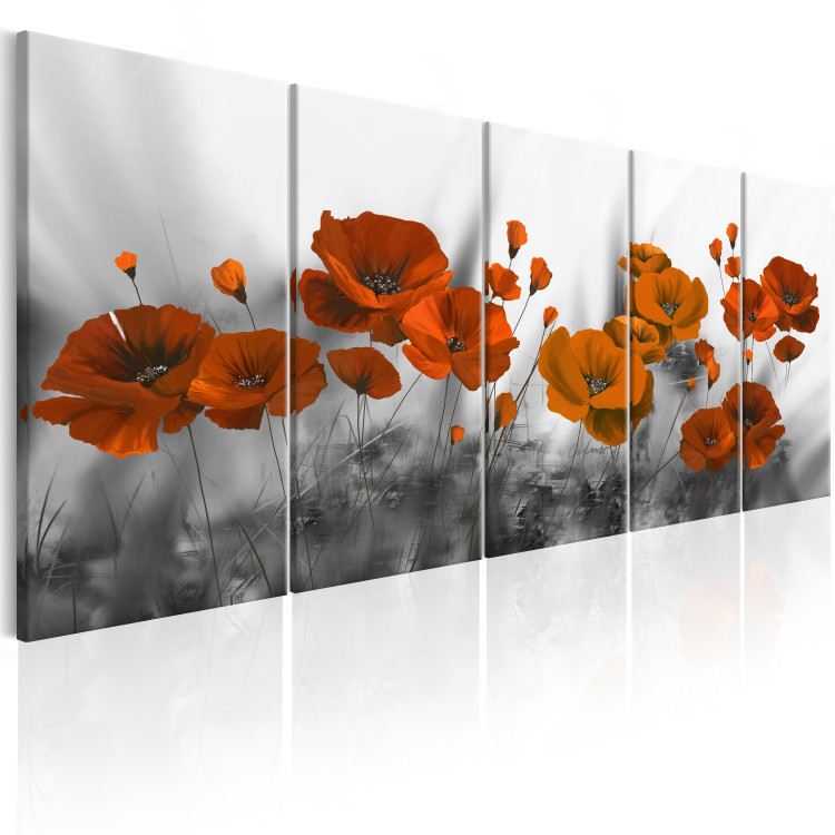 Canvas Art Print Poppies on a gray meadow - red flowers growing out of gray soil 98623 additionalImage 2