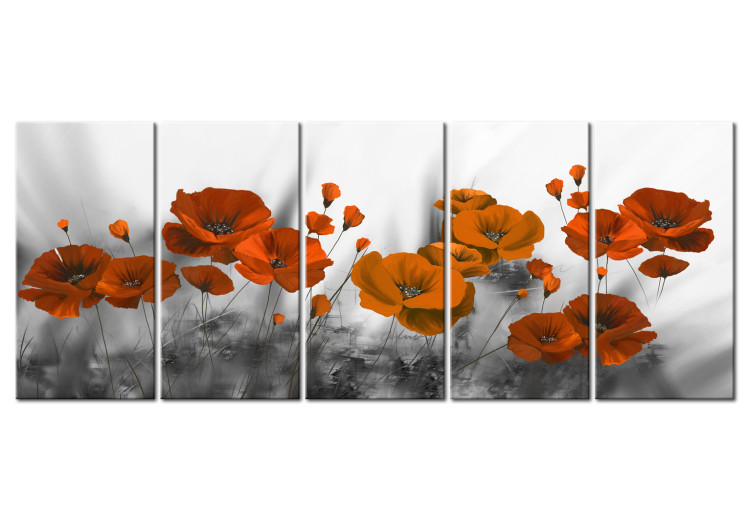 Canvas Art Print Poppies on a gray meadow - red flowers growing out of gray soil 98623