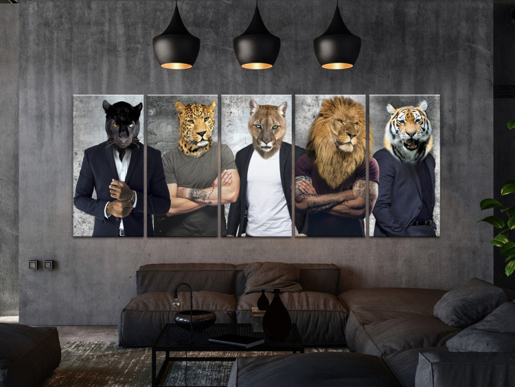 Canvas Different Faces (5-piece) - People with Animal Heads in Banksy Style 106733 additionalImage 3