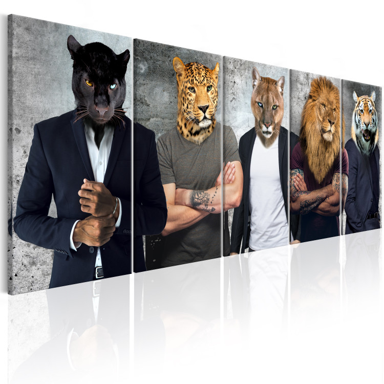 Canvas Different Faces (5-piece) - People with Animal Heads in Banksy Style 106733 additionalImage 2