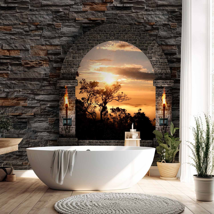 Wall Mural View from a castle window - landscape with outlines of trees at sunset 114933 additionalImage 8