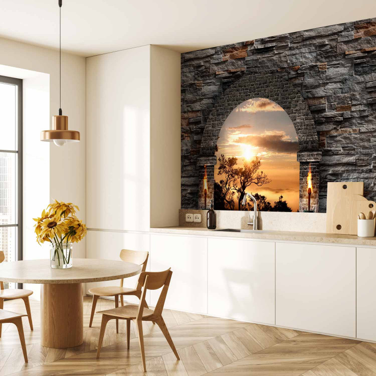 Wall Mural View from a castle window - landscape with outlines of trees at sunset 114933 additionalImage 7
