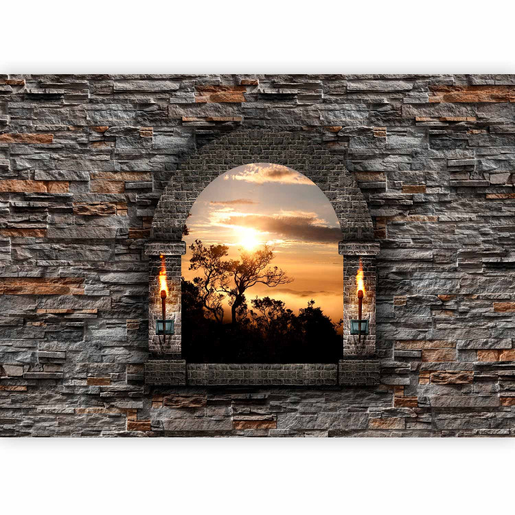 Wall Mural View from a castle window - landscape with outlines of trees at sunset 114933 additionalImage 1