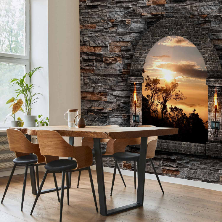 Wall Mural View from a castle window - landscape with outlines of trees at sunset 114933 additionalImage 4