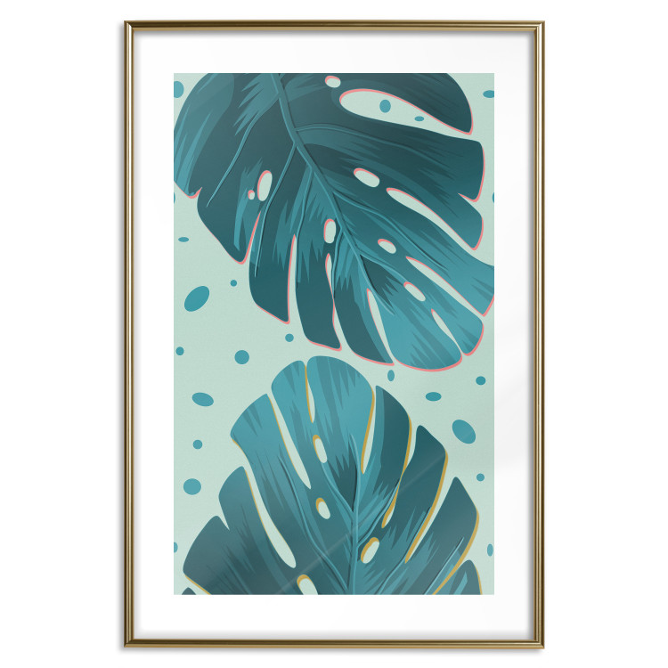 Poster Moistened Leaves - green composition with tropical perforated leaves 116933 additionalImage 14