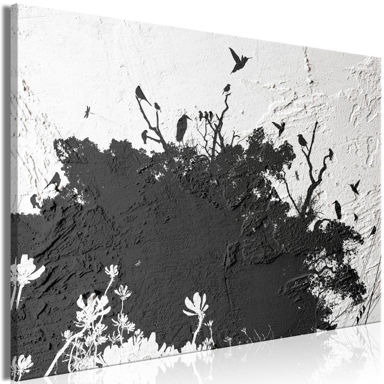 Canvas Print Bird Sanctuary (1-part) - Tree Shadow on Black and White Texture 117233 additionalImage 2