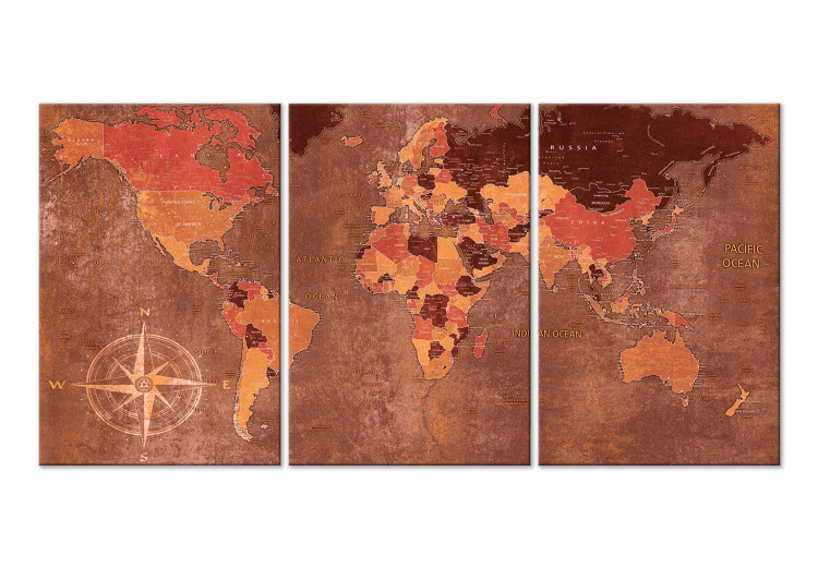 Canvas Print Vintage World Map (3 Parts) Brown 118933
