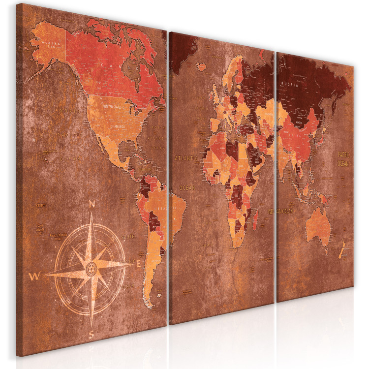 Canvas Print Vintage World Map (3 Parts) Brown 118933 additionalImage 2
