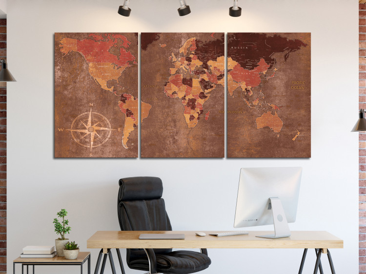 Canvas Print Vintage World Map (3 Parts) Brown 118933 additionalImage 3