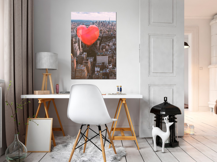 Canvas Print City rythm - a red heart against the background of a large city 120433 additionalImage 3