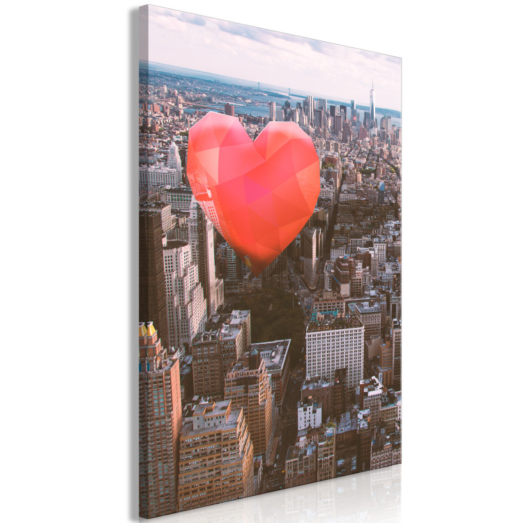 Canvas Print City rythm - a red heart against the background of a large city 120433 additionalImage 2