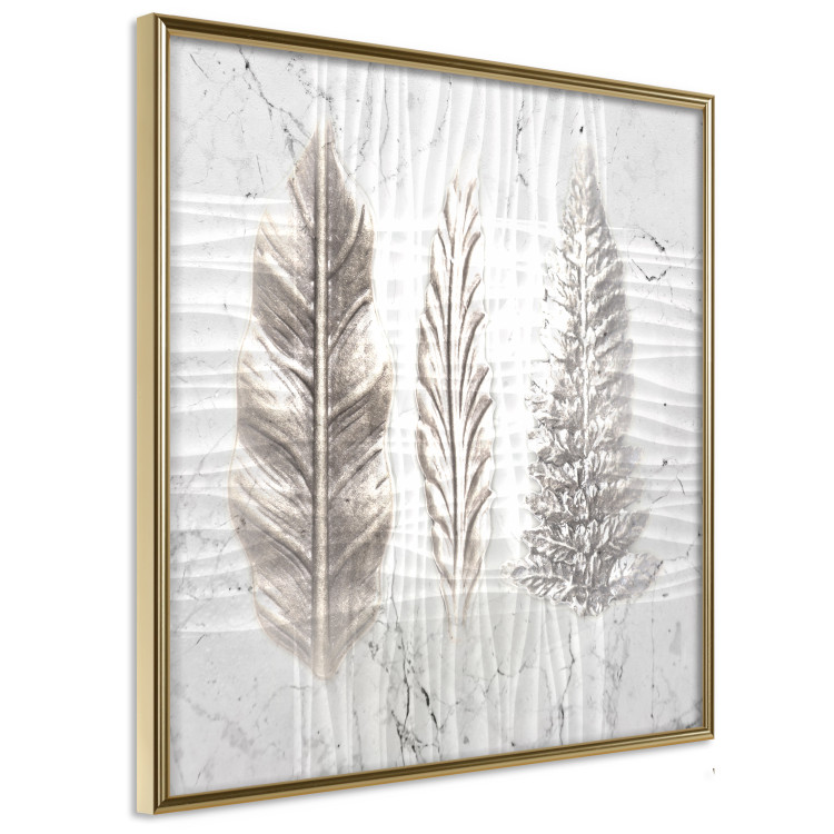 Wall Poster Three Leaves - light composition with a plant motif on a marble background 120833 additionalImage 12