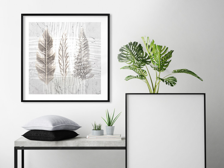 Wall Poster Three Leaves - light composition with a plant motif on a marble background 120833 additionalImage 5