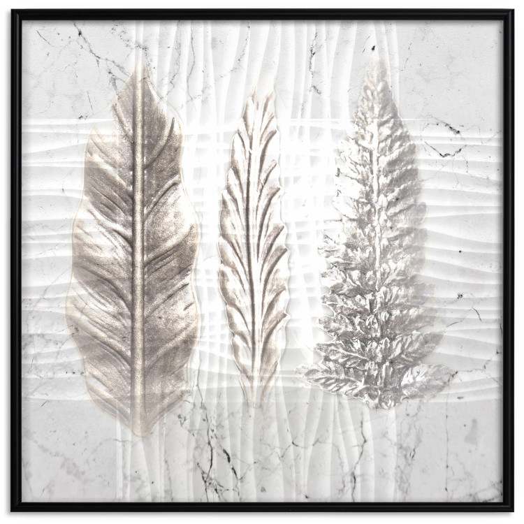 Wall Poster Three Leaves - light composition with a plant motif on a marble background 120833 additionalImage 18