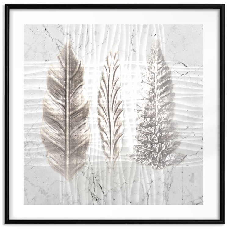 Wall Poster Three Leaves - light composition with a plant motif on a marble background 120833 additionalImage 15