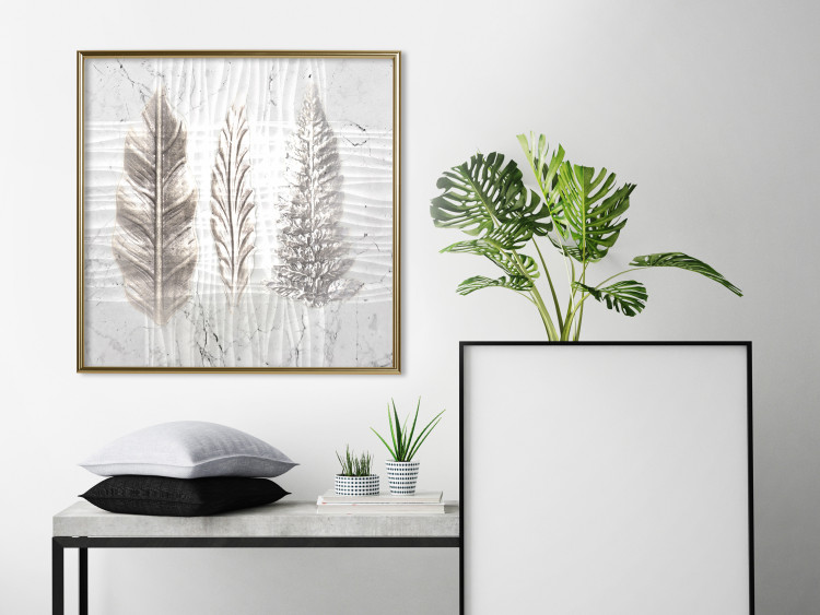 Wall Poster Three Leaves - light composition with a plant motif on a marble background 120833 additionalImage 6