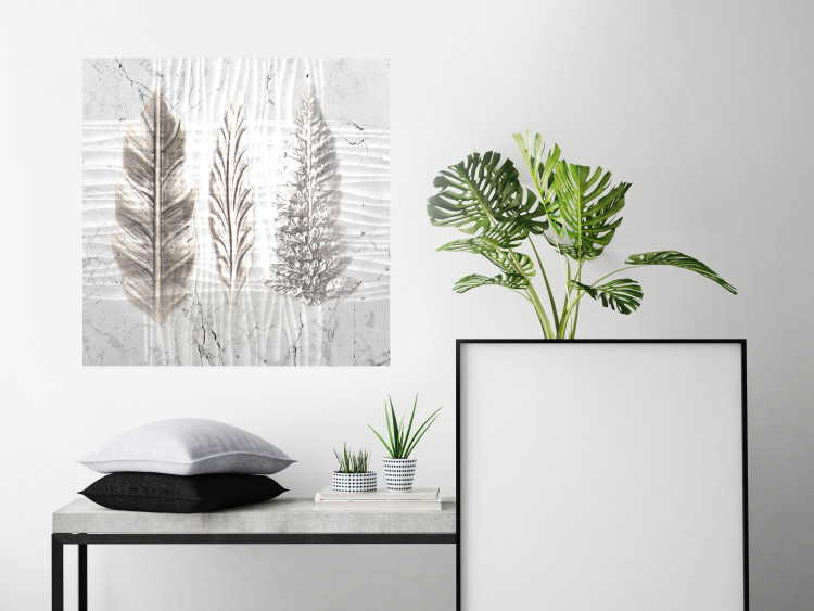 Wall Poster Three Leaves - light composition with a plant motif on a marble background 120833 additionalImage 17