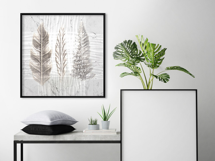 Wall Poster Three Leaves - light composition with a plant motif on a marble background 120833 additionalImage 4
