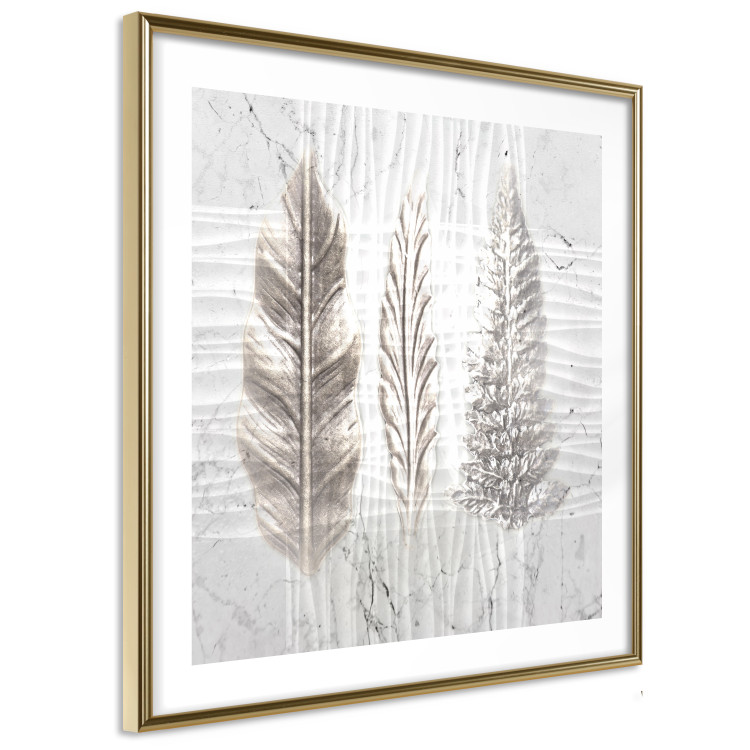 Wall Poster Three Leaves - light composition with a plant motif on a marble background 120833 additionalImage 7