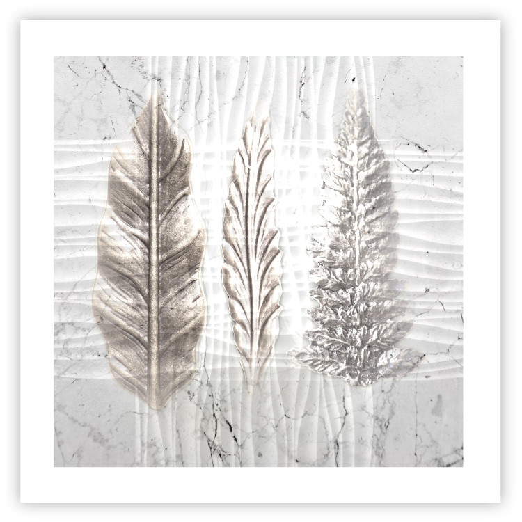 Wall Poster Three Leaves - light composition with a plant motif on a marble background 120833 additionalImage 19