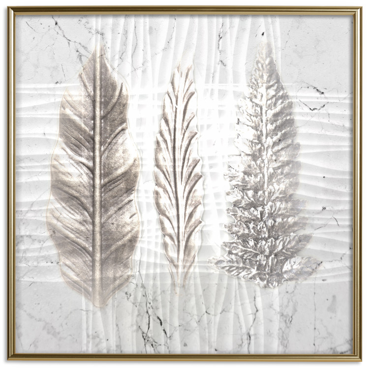 Wall Poster Three Leaves - light composition with a plant motif on a marble background 120833 additionalImage 16