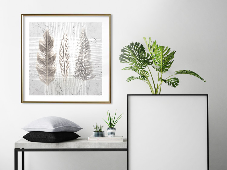 Wall Poster Three Leaves - light composition with a plant motif on a marble background 120833 additionalImage 13