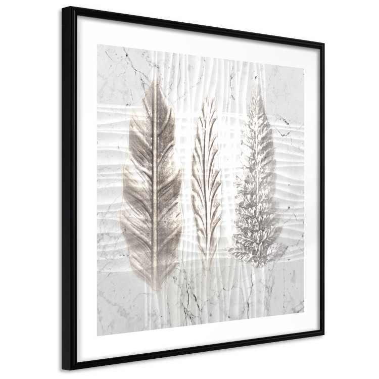 Wall Poster Three Leaves - light composition with a plant motif on a marble background 120833 additionalImage 11