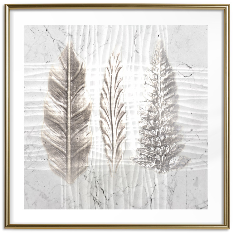 Wall Poster Three Leaves - light composition with a plant motif on a marble background 120833 additionalImage 14