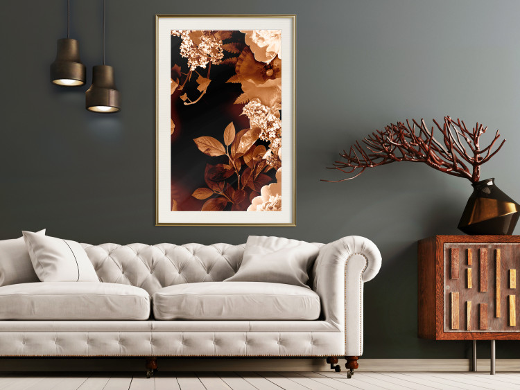 Wall Poster September Night - flowers and leaves in autumn colors on black background 123933 additionalImage 22