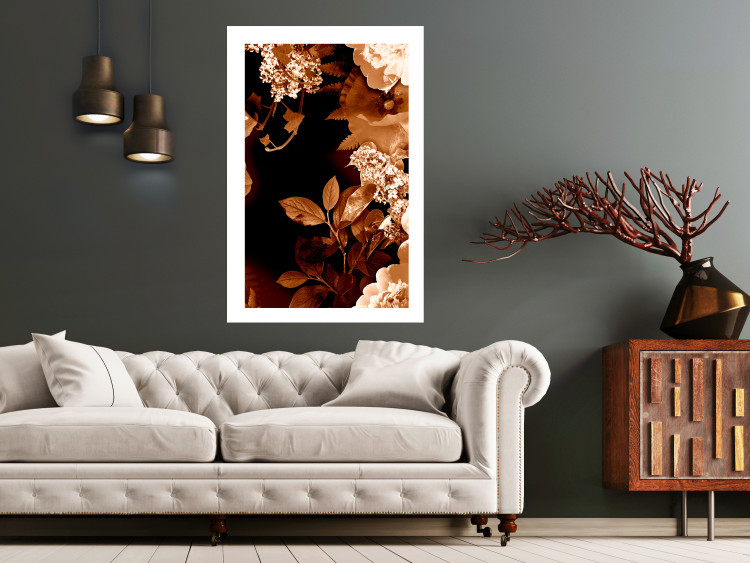 Wall Poster September Night - flowers and leaves in autumn colors on black background 123933 additionalImage 2
